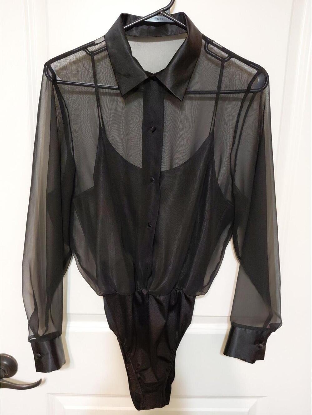 St Michael By Marks & Spencer Sheer Top Bodysuit Black US 10 See Pics EUC